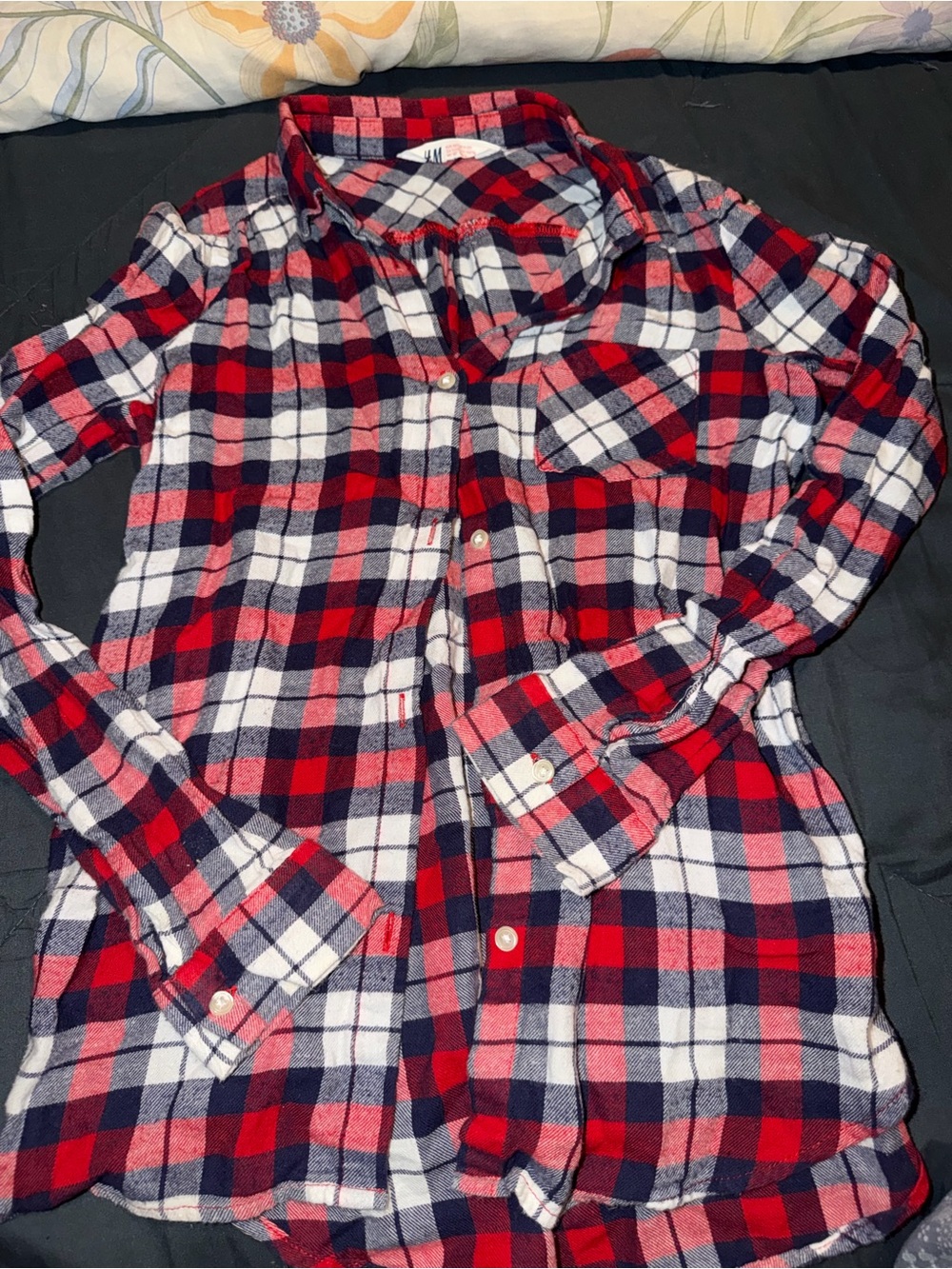 H&M Red, Navy & White Plaid Button-Down Shirt
